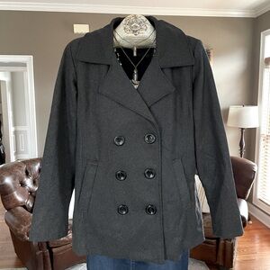 Women's Double-Breasted Charcoal Grey Peacoat